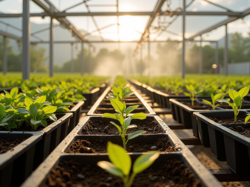 现代化农业种植基地,绿色田野,阳光明媚,农业技术人员在田间查看作物生长情况,展示专业的农业管理